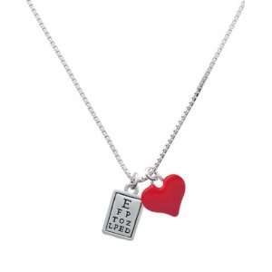  Silver Eye Chart and Red Heart Charm Necklace Jewelry