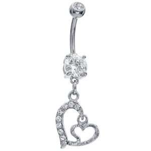   : Cubic Zirconia Paved Love Hearts Dangle Belly Button Ring: Jewelry