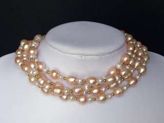 necklace 60 FW Champagne Rice and White Baroque Pearls  