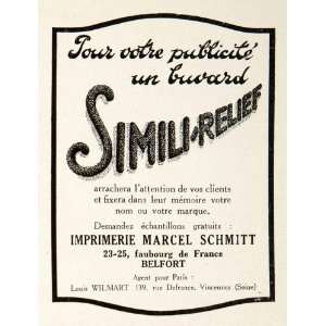  1926 Ad Imprimerie Marcel Schmitt Simili Relief Advertising Agency 