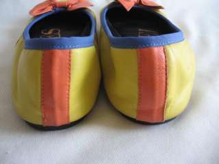 VTG 80s BALLET FLATS w/ BOWS Yellow & Orange Leather~SZ 8 Pinwheels 