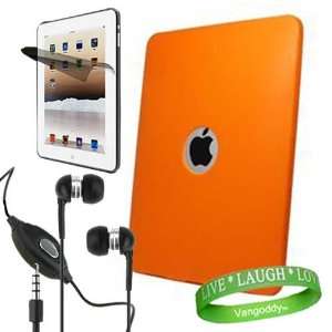 Orange ** Silicone Case Skin Cover+ iPad Earphones with Mic + Custom 