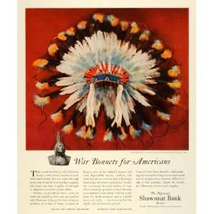   Native American Indian Headdress War Bonds   Original Print Ad Home