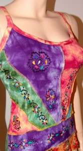 Tie Dye Yoga Patchwork Hippie Boho Bohemian Tank Top Shirt Flower 