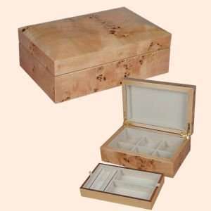  Natural Birch Wooden Jewelry Box with Tray: Kitchen 