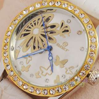 White Leather Watch Band Womens Wristwatch Automatic Movt Skeleton 