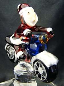 New Hand Blown Glass Santa Clause On Motorcycle Wine Stopper  