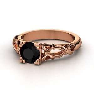  Ribbon Ring, Round Black Onyx 14K Rose Gold Ring Jewelry