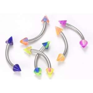 16G ACRYLIC 2 TONE GLITTER A+B+A BENT BARBELL WITH CONES SPIKES 7/16 