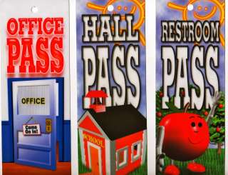 SCHOOL CLASSROOM HALL PASSES (SET OF 3) RESTROOM/HALL/OFFICE, ALL NEW 