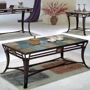  Morocco Cocktail Table Set in Black Iron and Slate 