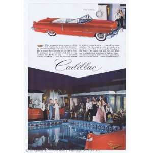   1956 Cadillac Red Convertible Pool Party Vintage Ad 