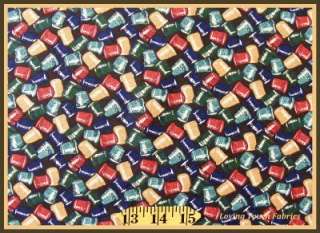 FABRI QUILT SEWING THEME TOSSED THIMBLES FABRIC FQ 18 X 22  