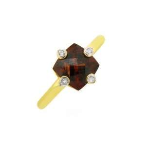    9ct Yellow Gold Blood Red Garnet & Diamond Ring Size: 7: Jewelry