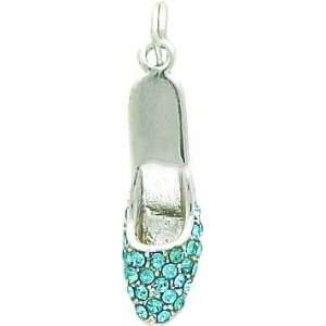  Sterling Silver Blue CZ High Heel Shoe Charm: Jewelry