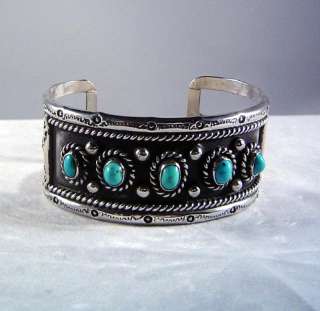 Vintage Cuff Bracelet Sterling and Turquoise:ca 1970s  