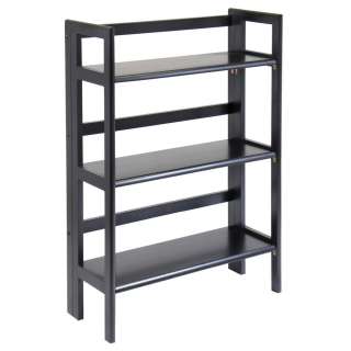Tier Folding Book Shelf Black Solid Wood Bookcase  