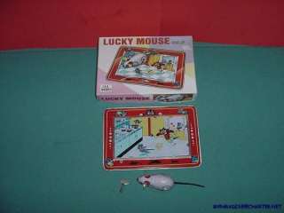 MECHANICAL LUCKY MOUSE WINDUP LITHO TIN TOY LTI   INDIA  