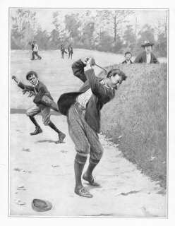 GOLF, ANTIQUE A. B. FROST PRINT, GOLFER WITH BAD TEMPER  