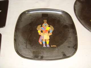 Lot 9 Black Couroc CA Platters Kachina Bird Golf etc  