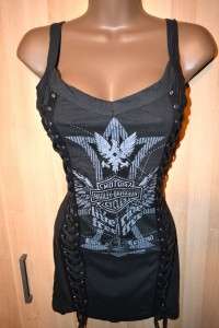 NWT Harley Pirate Black Radical V Neck Front Laces Tank Top Shirt 2X 