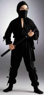 Black Ninja Child Costume includes Shirt with Hood, Pants, Sash, and 