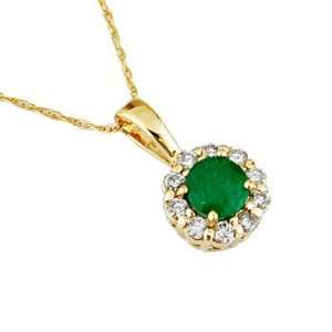   Ladies Diamond & Emerald Necklace in 14K Yellow Gold(TCW .90) Jewelry