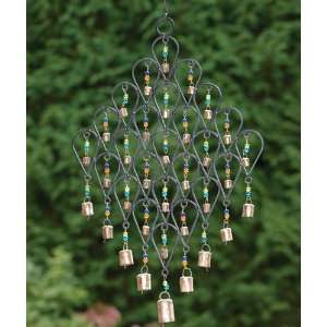  Recycled Iron, Brass Bells and Beaded Wind Chime Patio 