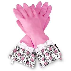  Goveables Pink Gloves with Pink Tulips Cuff and White Bow 