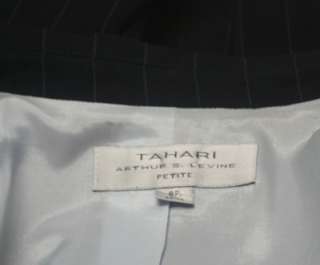 TAHARI Petite Navy Pin Stripe Pant Jacket Suit sz 8 P 8P CAREER 