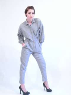 Vtg 80s Norma Kamali heather gray cotton jumpsuit comfy chic designer 
