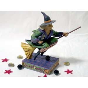 Jim Shore Halloween Figurine Witch Riding a Broom   Swept Away 