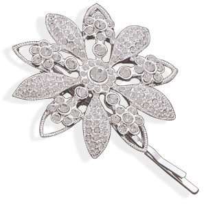 Bridal Hair Swarovski Crystal Flower Fashion Bobby Pin Silver Plate