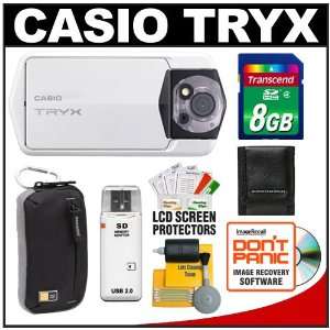  Casio Exilim TRYX Compact Digital Camera (White) with 8GB 