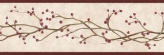 Wallpaper Border American Country Red Winterberry Vine  