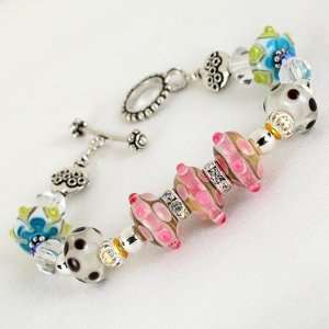   Stretch Bracelet   Pink and Brown Spots Arts, Crafts & Sewing
