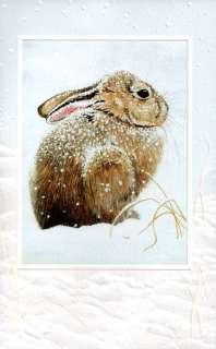 16 Boxed Christmas Cards Cottontail Snow Rabbit Bunny  