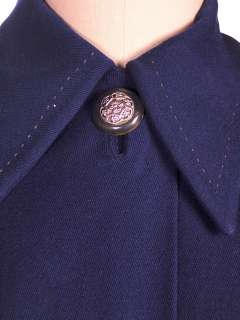 Vintage Navy Blue Wool Swing Coat Fab Details 1940s M XL  