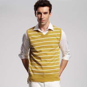 Mens vest 100% Cotton Striped V Neck Vest casual sweater S M L XL 