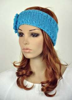 US  100% Handmade Knit Head Wrap Headband Crochet Flower 