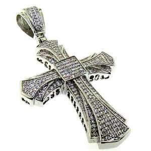  New mens 925 solid silver created diamond cross pendant hip hop 