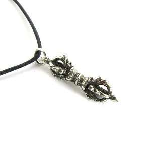  Double Dorje Pewter Pendant on Cord Necklace, The Buddhist 