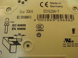 13149 NEW Siemens 5SY62MCB Circuit Breaker 400VAC 4A  