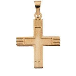  Greek Cross with Lines in 14k Yellow Gold: Jewelry