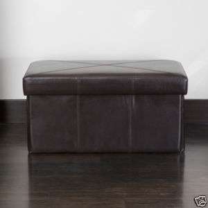 Folding Design Brown Leather Collapsible Storage Ottoman Seat 