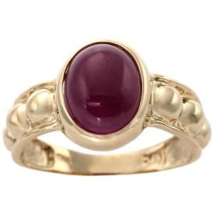   Yellow Gold Beaded Oval Cabochon Gemstone Ring Ruby/Cabochon, size5.5