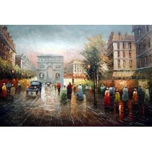  Pedestrian Cross Paris Arch de Triumph Oil Painting 24 x 