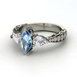  Hearts Summit Ring, Marquise Blue Topaz Sterling Silver 