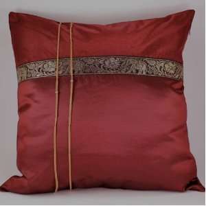 Deep Red Thai Elephant Band 18x18 Decorative Silk Throw Pillow Cover 