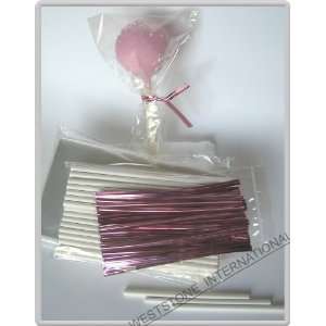   x4 Bag + Light Pink Tie) for Cake Pop Lollipop Candy: Office Products